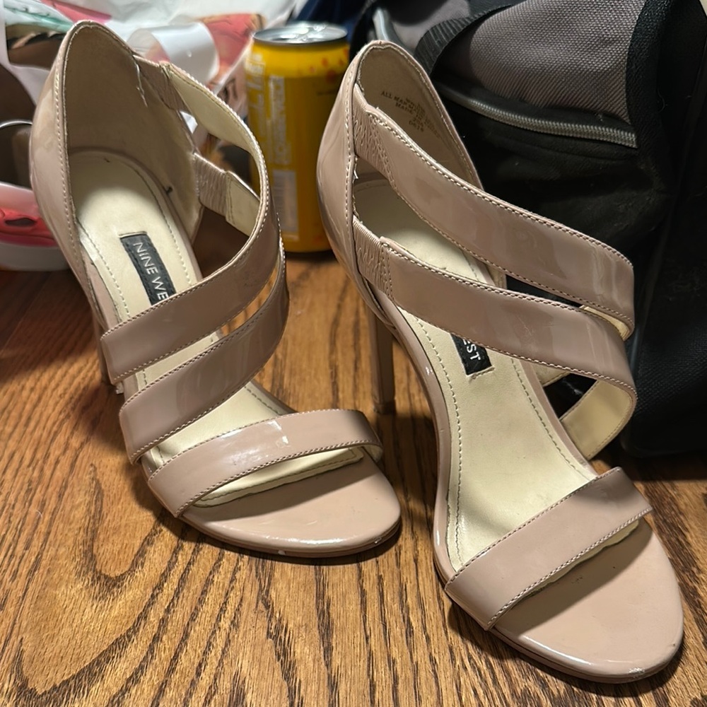 Nine West Tan Heels with Crisscross Straps